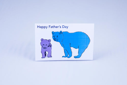 Father's day card with two bears. Baby bear is purple, and papa bear is blue.
