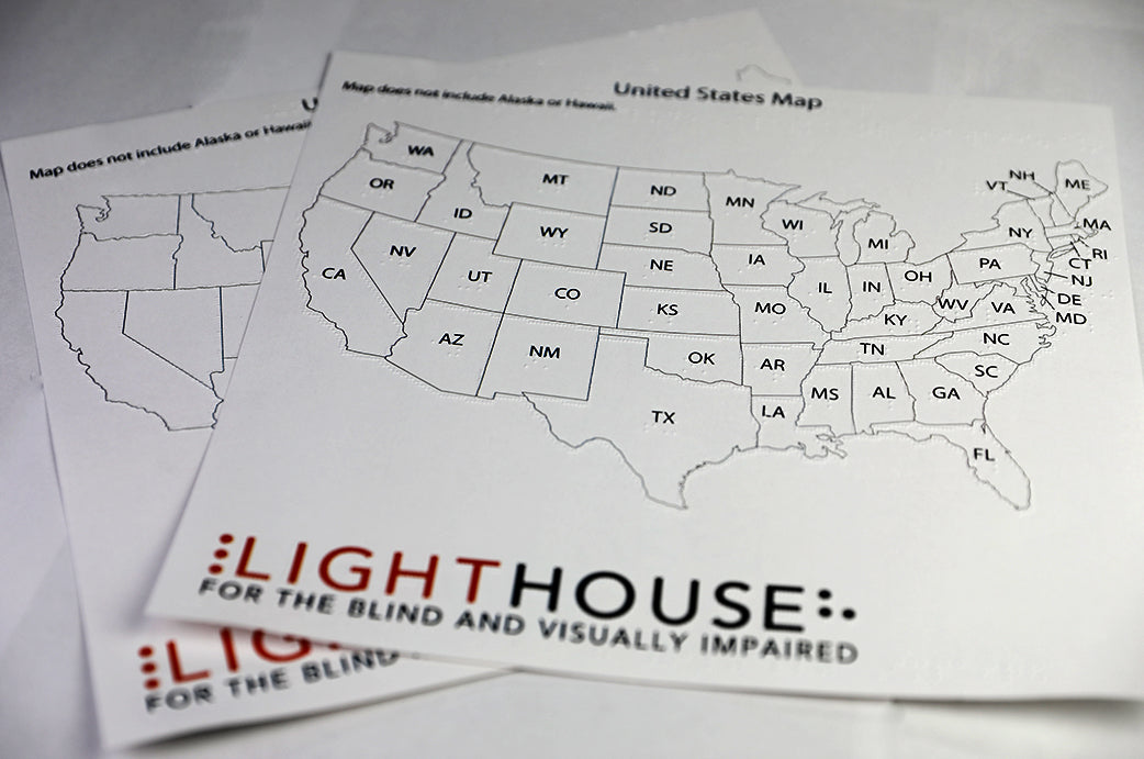 Braille Maps - USA (set of two, labeled and unlabeled)