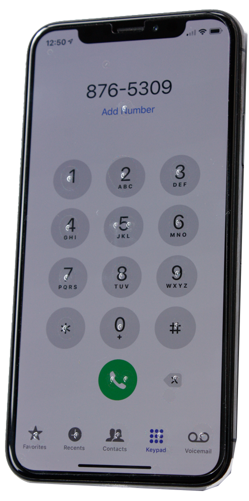 Speed Dots for iPhone - Phone Layout Tactile Screen Protector - with dots on each number on the telephone keypad, *, #, call, and delete buttons.