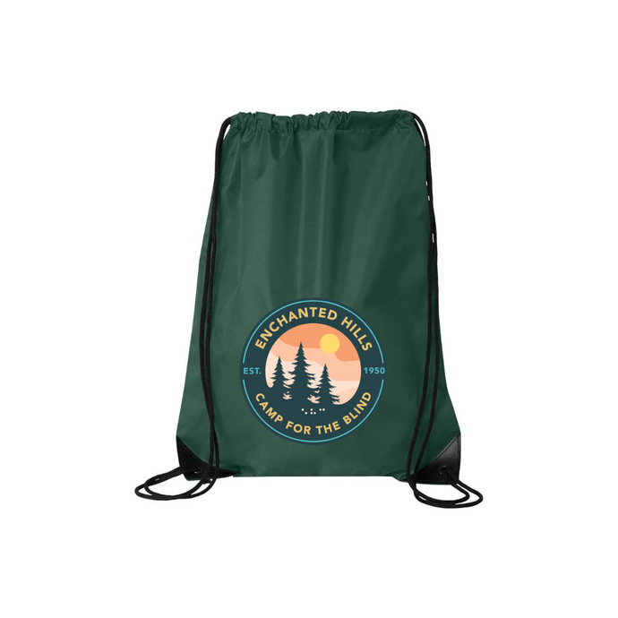 Forest green drawstring sports bag with the new EHC logo. Drawstring is in black. 