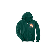 Load image into Gallery viewer, Zip hoodie with new EHC logo. Forest green. Front view.