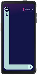Smartphone with an arrow pointing down from the top left of the screen, then to the bottom right.