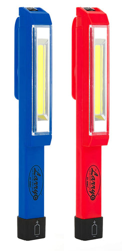 Nebo Larry flashlights in red and blue.