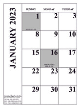 Load image into Gallery viewer, January 2023 page 1 of large print calendar
