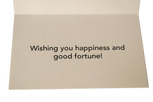 Load image into Gallery viewer, inside of card reads &quot; wishing you happiness and good fortune!&quot; in large print and Braille.