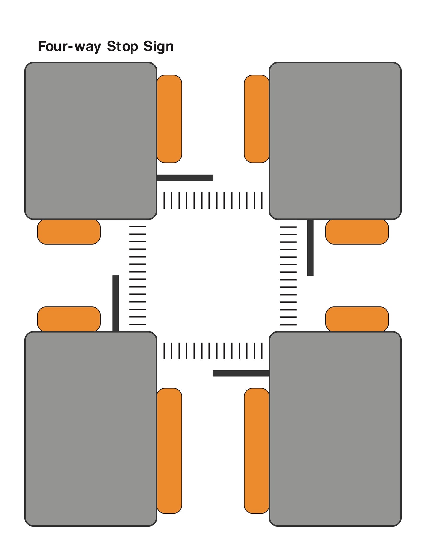 4-way intersection ink graphic