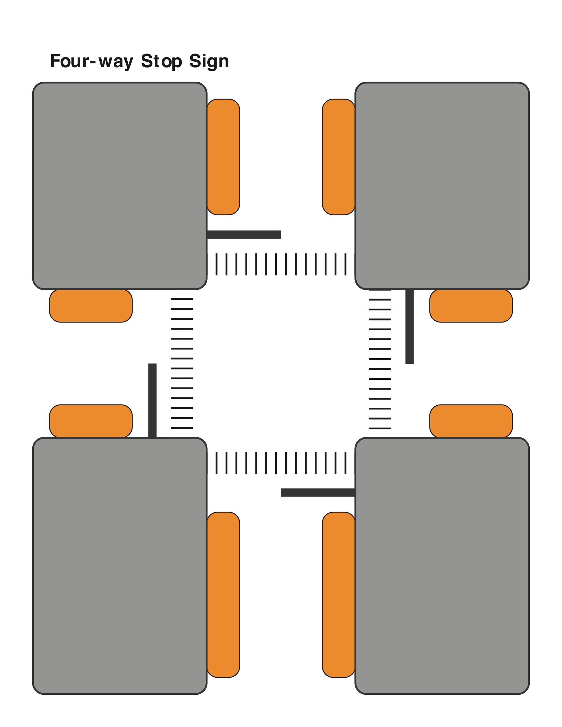 4-way intersection ink graphic