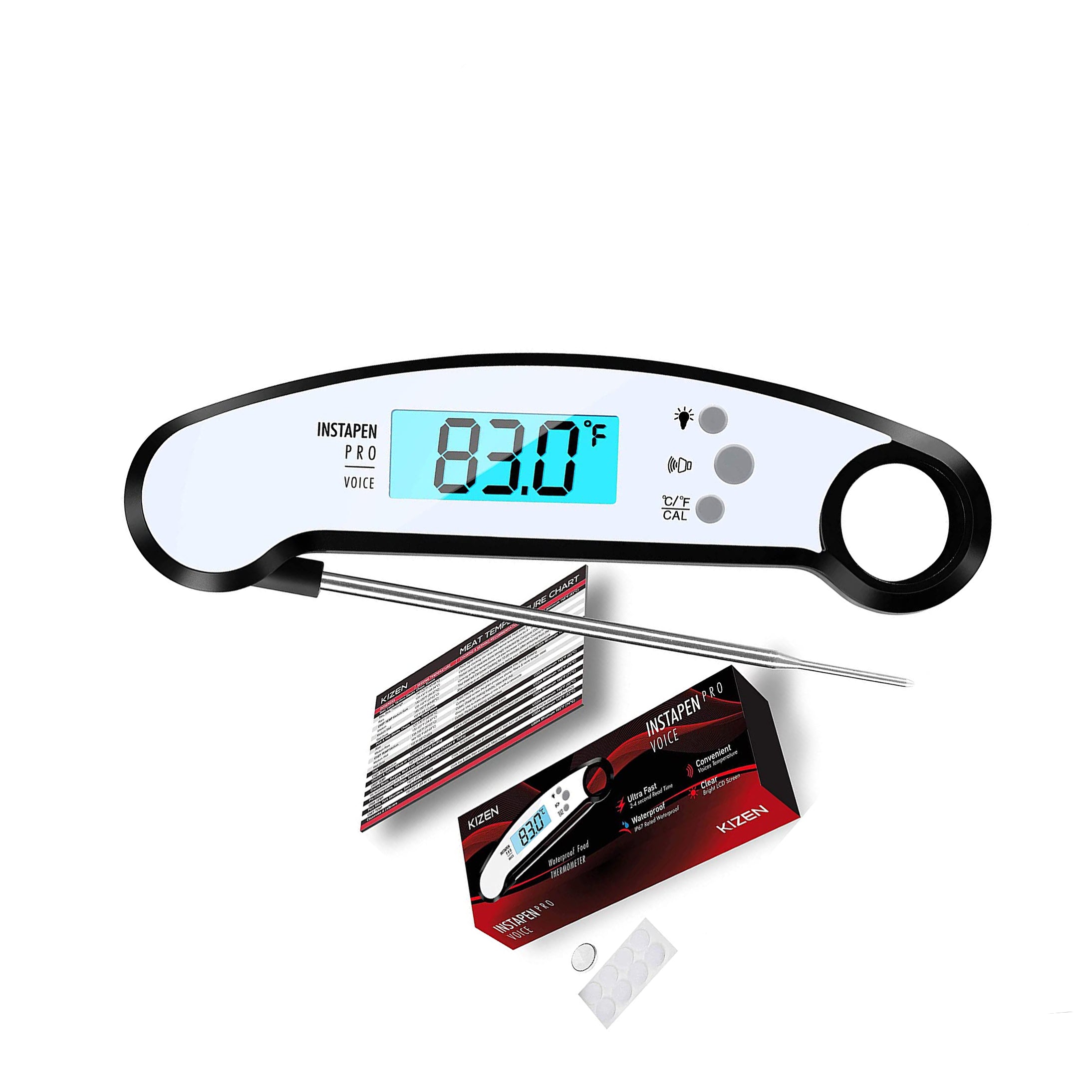 Kizen Instapen Pro Instant Read Meat Thermometer - Best Waterproof Thermometer with Talking Function, Backlight & Calibration. Digital Food