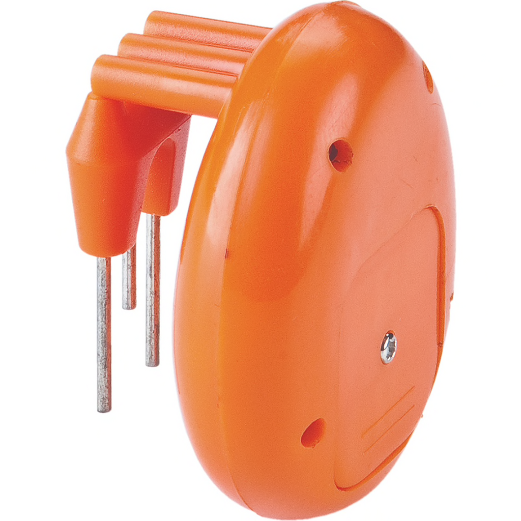 Vibrating Liquid Level Indicator, orange, three prongs, screw-to-open battery compartment