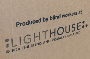 Skilcraft Packaging displays "Produced by blind workers at LightHouse for the Blind and Visually Impaired"