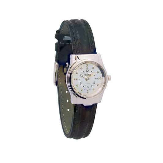 Reizen Chrome Braille Watch, Leather Band (Smaller Size)