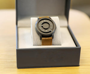 Magnetic Tactile Watch with Brown Leather Band