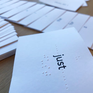 Lighthouse UEB Braille and Print Contractions Flashcards photo of the word "just" flashcard